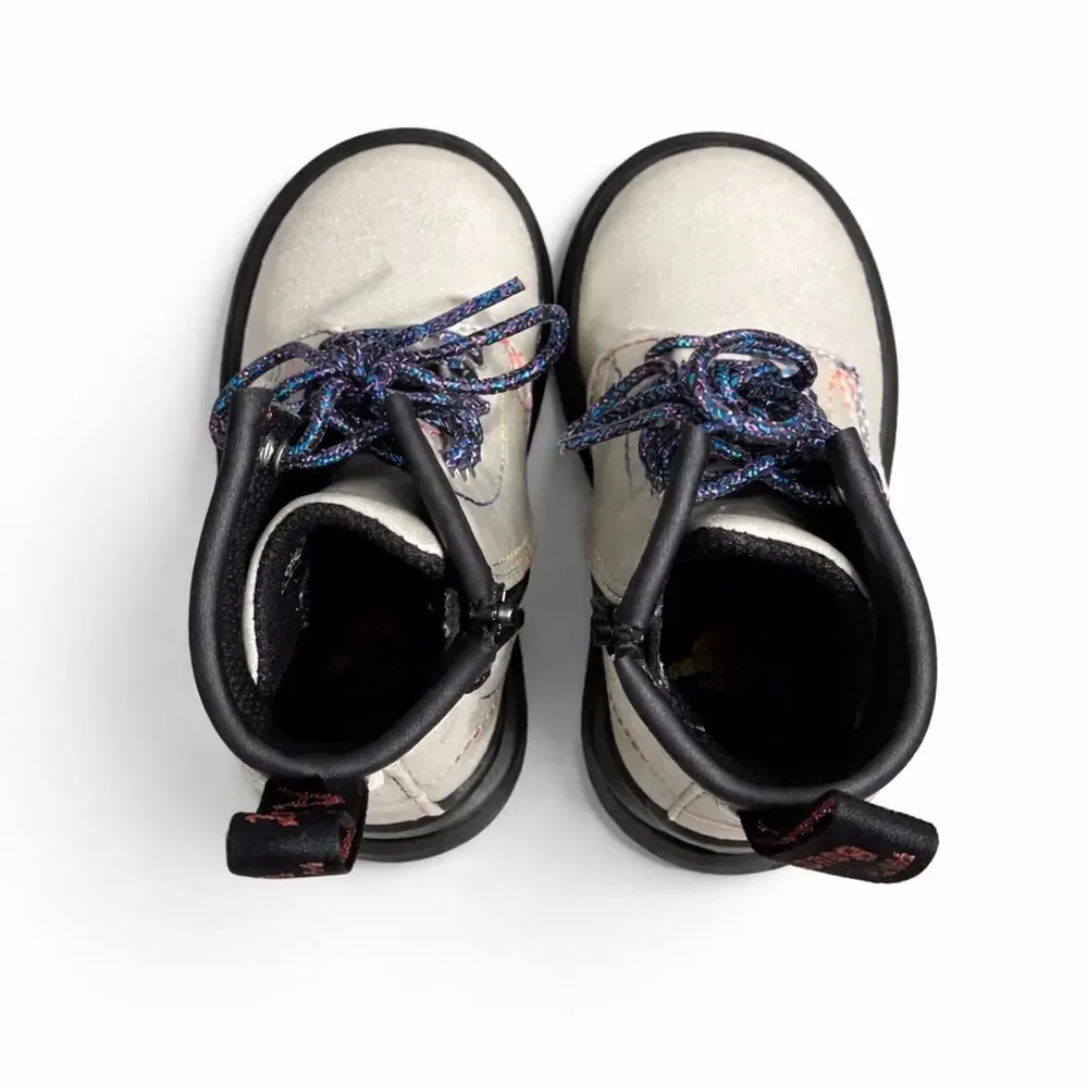 Dr. Martens 1460 T Toddler Glitter Boots Silver Sparkle Lace Up US 7 EU 23
